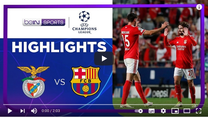 ไฮไลท์ฟุตบอลยูฟ่า แชมเปี้ยนส์ ลีก เบนฟิก้า 3 - 0 บาร์เซโลน่า