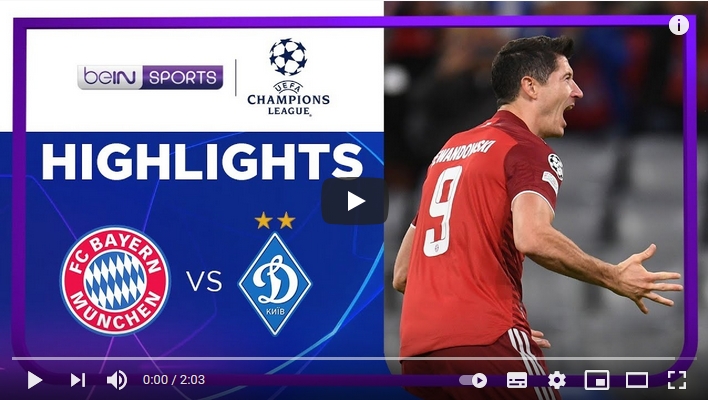 ไฮไลท์ฟุตบอลยูฟ่า แชมเปี้ยนส์ ลีก บาเยิร์น มิวนิค 5 - 0 ดินาโม เคียฟ