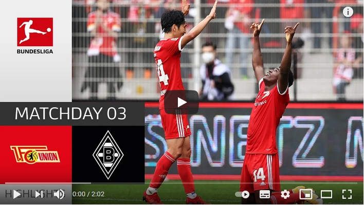 ไฮไลท์ฟุตบอลบุนเดสลีกา เยอรมัน ยูเนี่ยน เบอร์ลิน 2 - 1 โบรุสเซีย มึนเช่นกลัดบัค