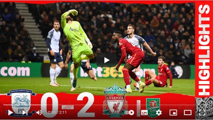 ไฮไลท์ฟุตบอลลีกคัพ อังกฤษ เพรสตัน นอร์ท เอนด์ 0 - 2 ลิเวอร์พูล