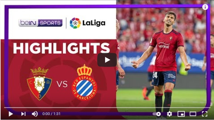 ไฮไลท์ฟุตบอลลาลีกา สเปน โอซาซูน่า 0 - 0 เอสปันญ่อล