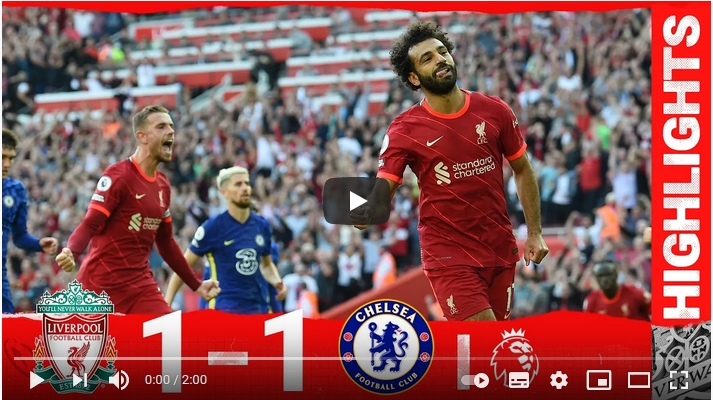 ไฮไลท์ฟุตบอลพรีเมียร์ลีก อังกฤษ ลิเวอร์พูล 1 - 1 เชลซี
