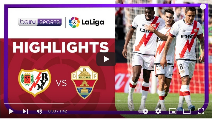 ไฮไลท์ฟุตบอลลาลีกา สเปน ราโย่ บาเยกาโน่ 2 - 1 เอลเช่