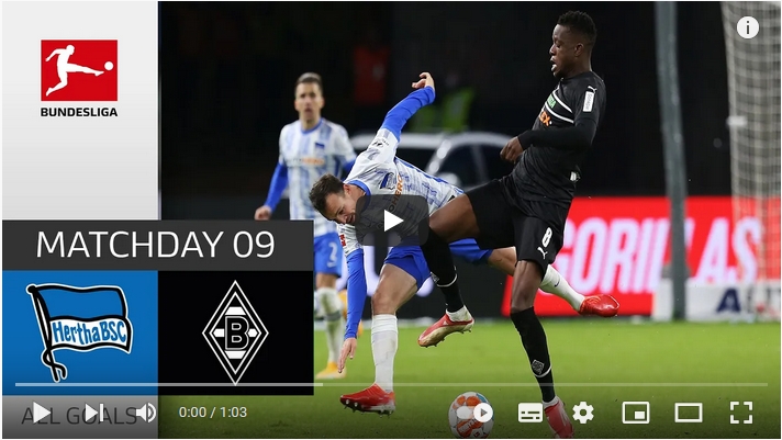 ไฮไลท์ฟุตบอลบุนเดสลีกา เยอรมัน แฮร์ธ่า เบอร์ลิน 1 - 0 โบรุสเซีย มึนเช่นกลัดบัค