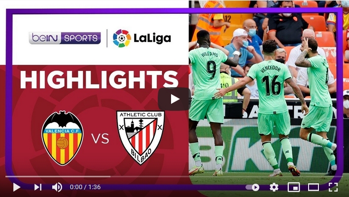 ไฮไลท์ฟุตบอลลาลีกา สเปน บาเลนเซีย 1 - 1 แอธเลติก บิลเบา