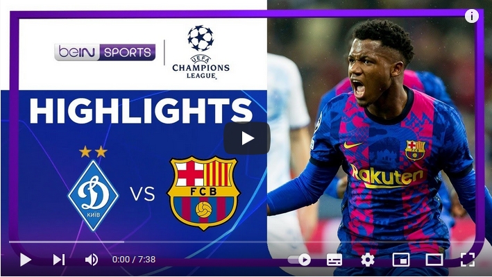 ไฮไลท์ฟุตบอลยูฟ่า แชมเปี้ยนส์ ลีก ดินาโม เคียฟ 0 - 1 บาร์เซโลน่า