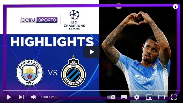 ไฮไลท์ฟุตบอลยูฟ่า แชมเปี้ยนส์ ลีก แมนเชสเตอร์ ซิตี้ 4 - 1 คลับบรูซ